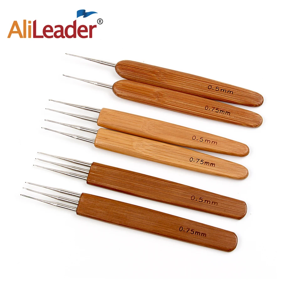 

Alileader High Quality 0.5mm 0.75mm Customized Logo Dread Crochet Hook Handle Bamboo Crochet Hook For Dreadlocks Tools