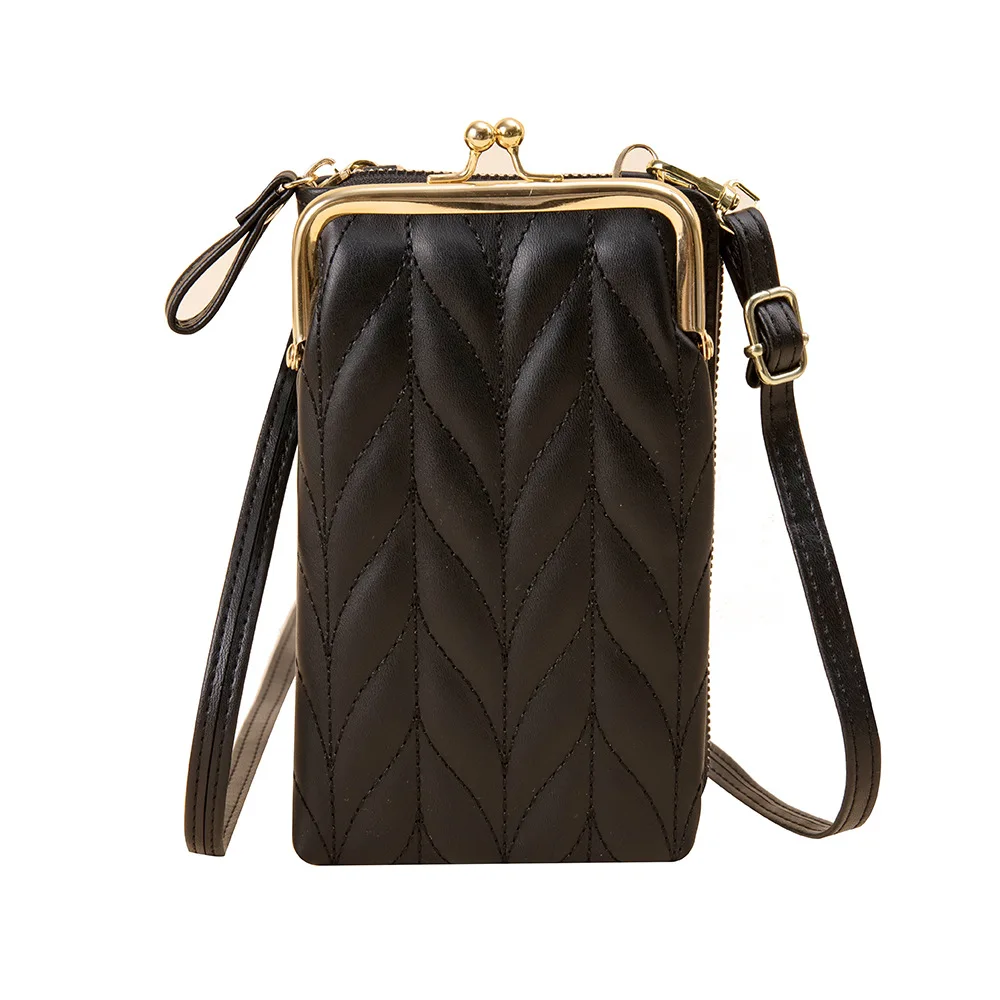 

2021 Korea Hot Sale Solid Color Multi Functional Wallet Mobile Phone PU Leather Mini Cross body Purse For Women