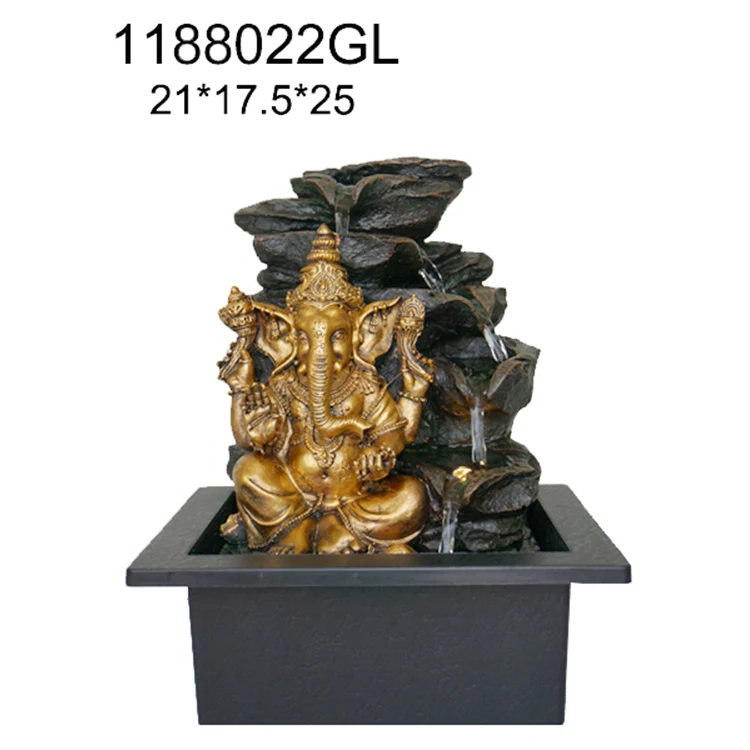 Tabletop Ganesh Water Fountain With Lights,Polyresin Hindu God Idols