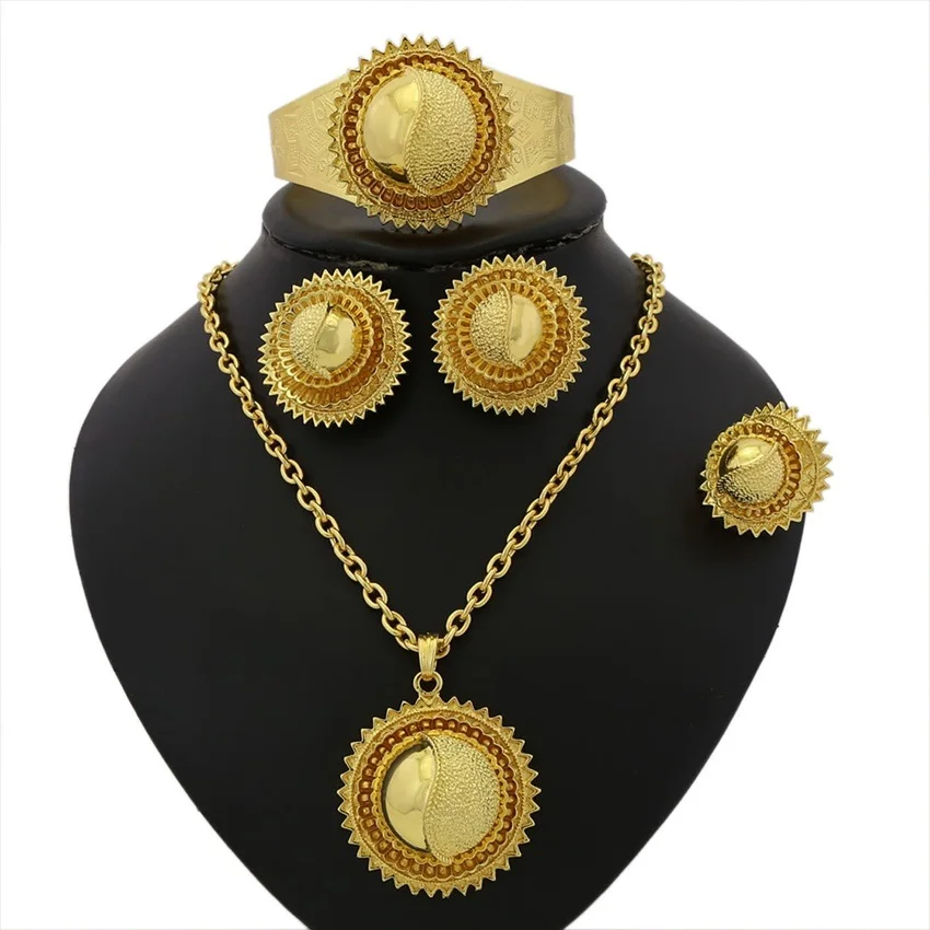 

Fashion 24K Gold Plated Jewelry Beautiful Gold Color Eye Necklace Bracelet Earring Ring Set Brazilian Bride Wedding Jewelry Sets