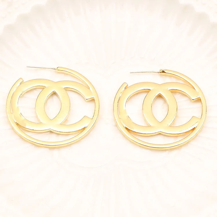 

Fashion all metal double letter c earrings