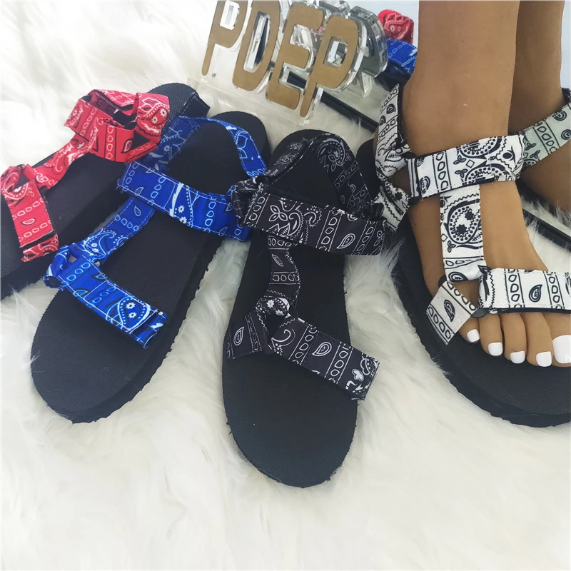 

PDEP August new styles women bandana print sporty sandals hot sale ladies summer outdoor shoes, Black,gold,silver,yellow,blue
