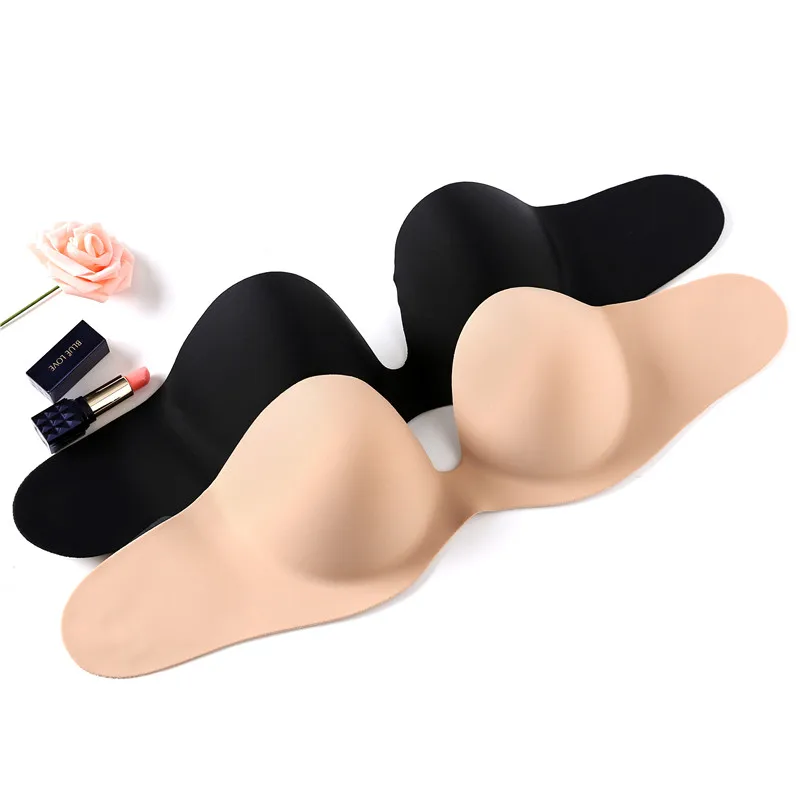 

factory direct sale Hight Quality Woman Self Adhesive Silicone Invisible bra With Button, Black skin