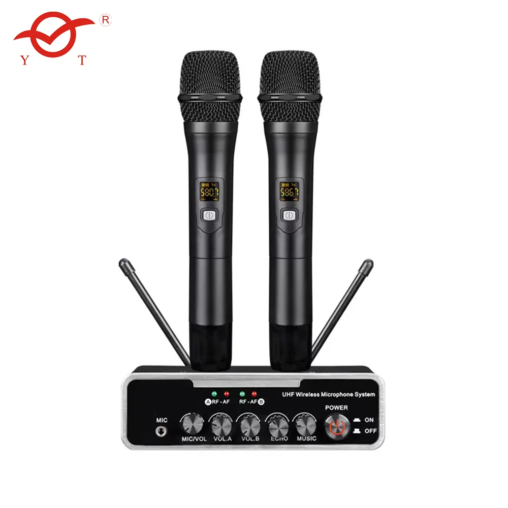 

2 Channel UHF Professional Karaoke Wireless Headset Bass Echo Wireless Microphone System