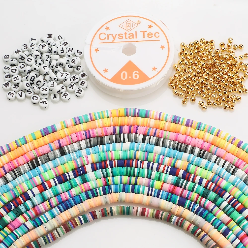 

12 Colors 6MM Polymer Clay Beads Kit Mixed Color Yarn Bag Round Spacer Beads For Jewelry Making DIY Handmade Craft Bracelets