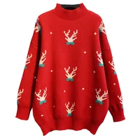 

2020 winter women's soft red christmas sweaters knitting deer pattern pullovers lady winter knitted jumper warm cheap clothes