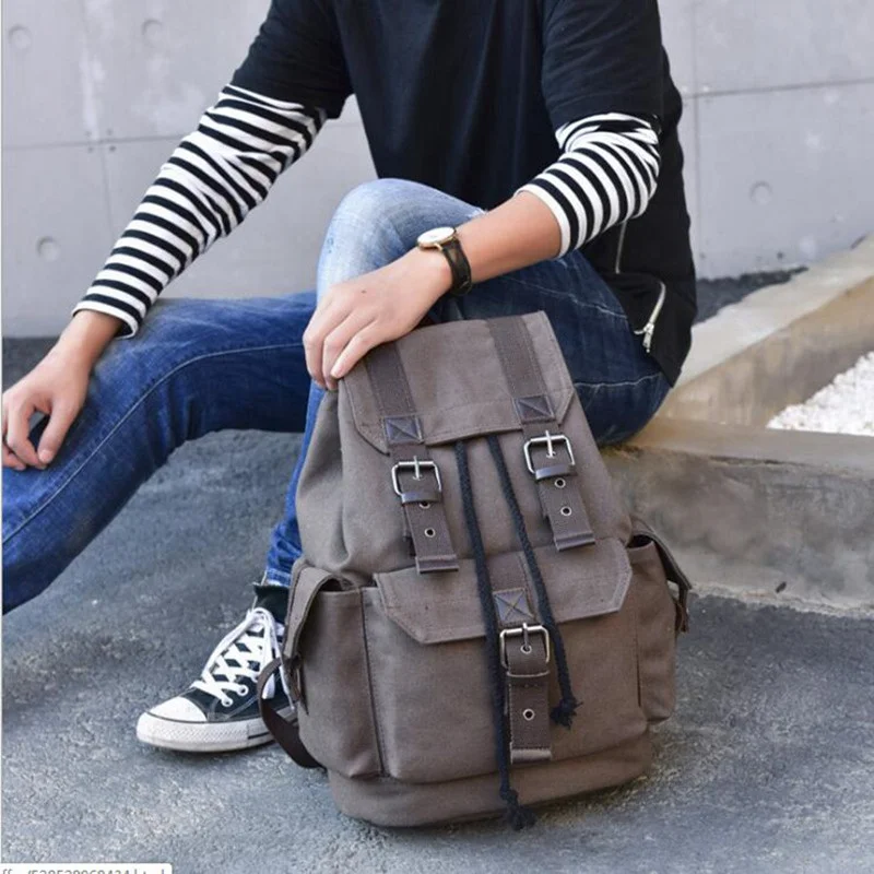 

Hot sale backpack high quality oem outdoor mountain backpack bag travelling canvas hiking backpack accept logo printing, 3color