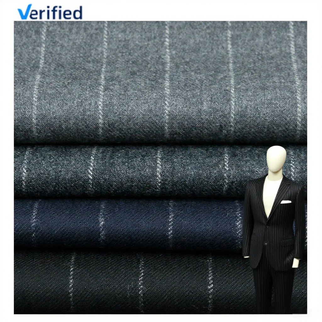 Stripe Merino Wool Fabric 100% Worsted Wool Italian Suit Fabric for Men's Suits Brushed Fall and Winter Styles