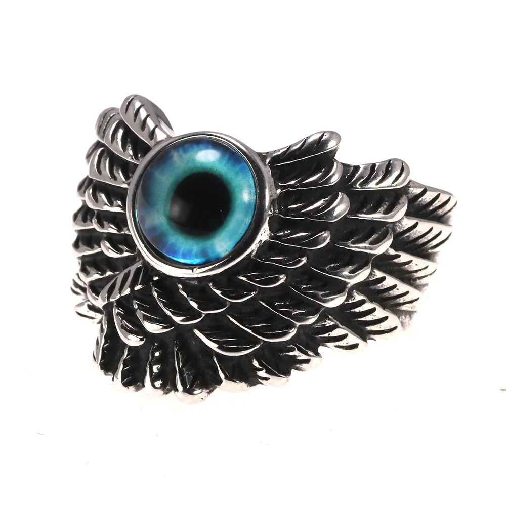 

Sterling Silver 925 Wings Ring with Evil Eye for Men Women Vintage Antique Adjustable Finger Ring Gift Fine Jewelry