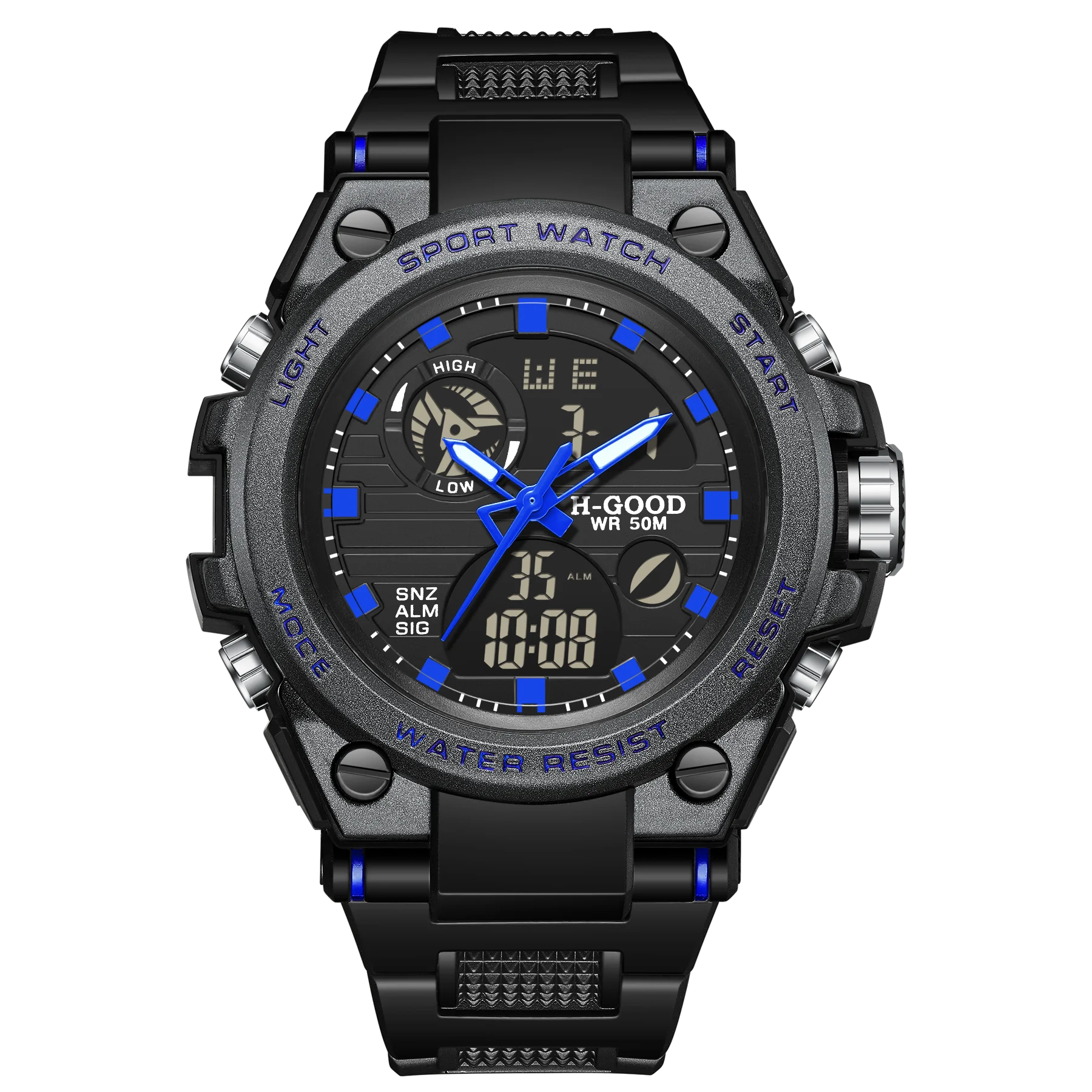 

H-GOOD TK0007 Custom Alloy Case Quartz Waterproof Led Lcd Digital Watch Mens G Montre, 5 colors