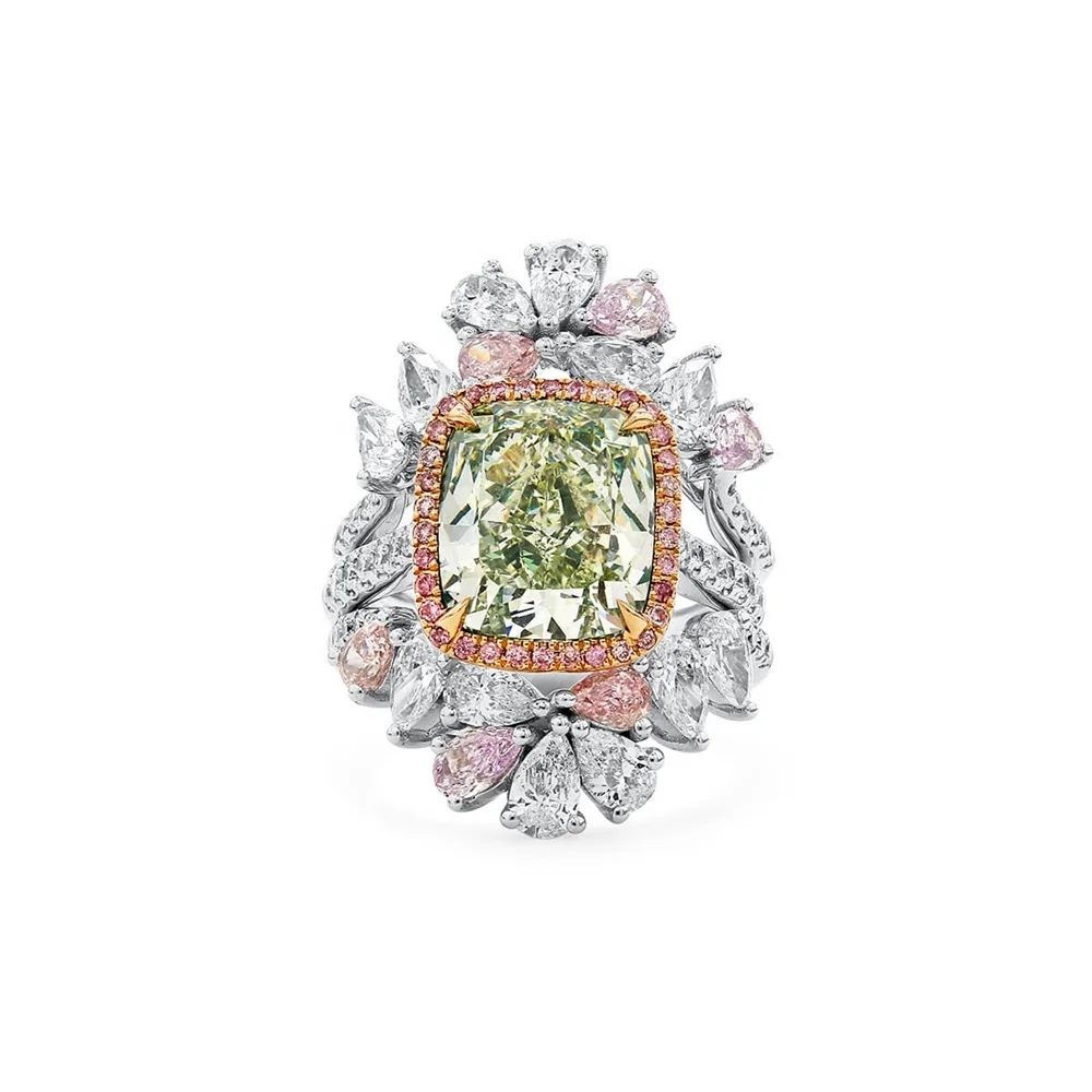 

Two Tone Plated Jewelry Green Cushion Cut 10*12M CZ Diamond Silver Engagement Rings