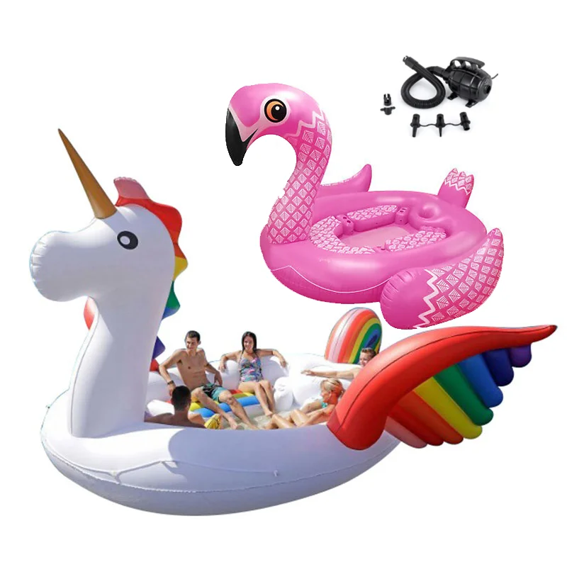 

2019 Custom huge inflatable water floating inflatable 6 person unicorn/flamingo/swan party bird island, Pink flamingo/white unicorn