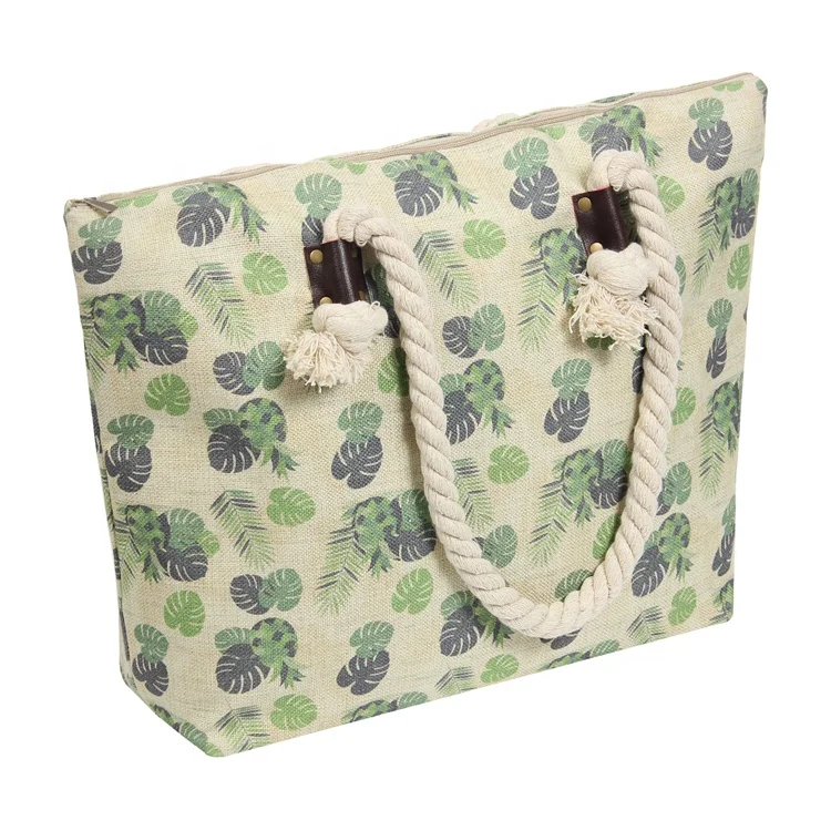 
Custom pattern polyester tote beach bag with cotton rope 