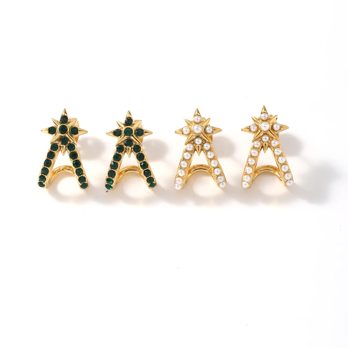 

Ruigang RGE2518 Stainless Steel Green Zirconia Diamond Earring Jewelry Dainty Pearl & Zircon Eiffel Tower Stud Earring