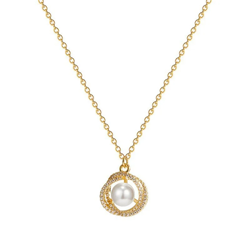 

Imitation Pearl Pendant Collar Choker Short Necklace, Golden