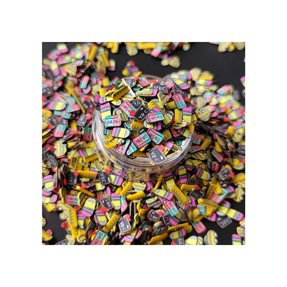 

Cute Back to School Sprinkle Mix School Bus Pencil Black Board Eraser Mix Polymer Clay Slices Sprinkles For Nail Art DIY Decor