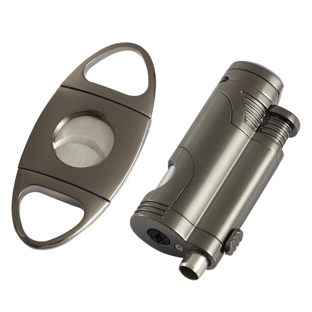 
Triple Jet Torch with Cigar Cutter Set Cigars Accessories Gift cigar lighter and cutter 