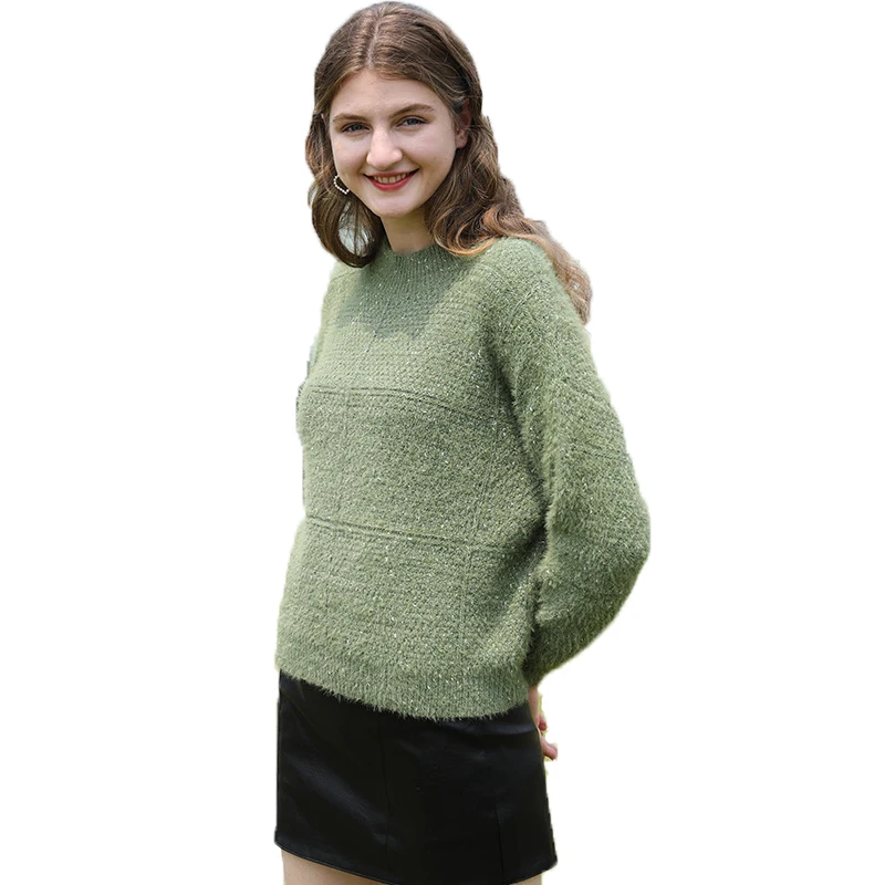 

2021 autumn and winter hot selling new loose round neck knitted sweater women's long sleeve casual pull over sweater
