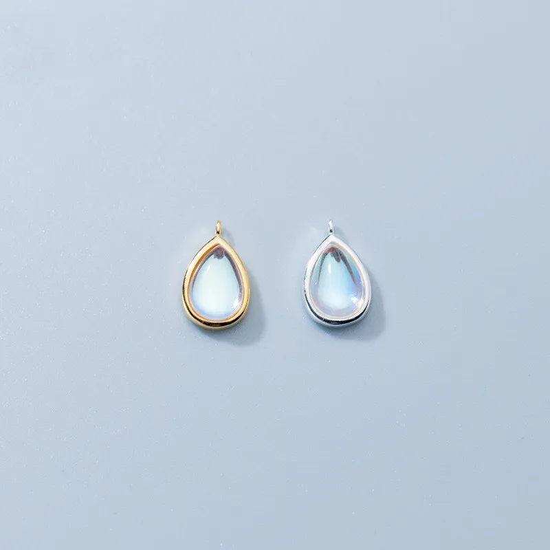 Vintage 925 Sterling Silver Synthetic Moonstone Water Drop Pendant Charms for Women