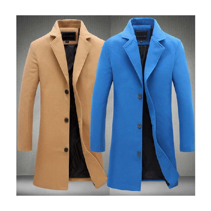 

Free shipping Latest Design Woolen Coat Slim Fit Single Long Breasted Winter Men's Coat for Men, Customized color