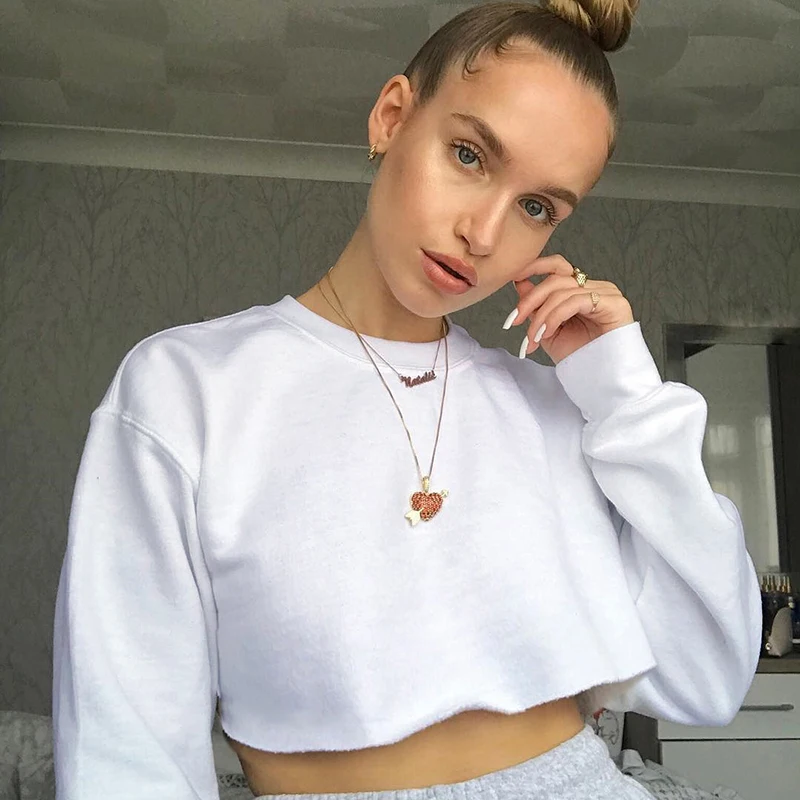 

Blank High Quality Cotton Crop Hoodies Sweatshirts Women Pullover, Customized
