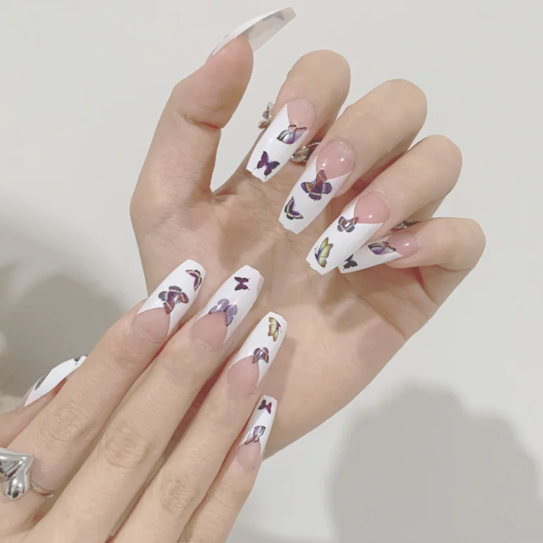 

French colorful butterfly Ballerina nails set press on designed nails trending press on nails