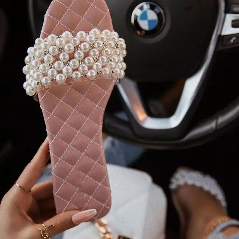 

Freshwater Pearl Slide Diy Rhinestones Women Designer Block Slipper Baby Girls Slippers Sandals Casual Shoes Ball Wearing