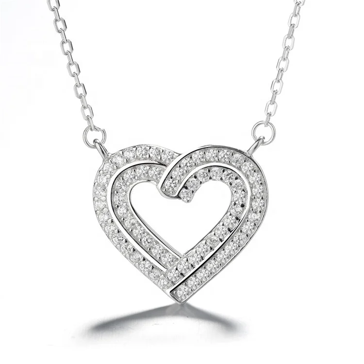 

Love Necklace 925 Sterling Silver Double Heart-Shaped Necklace For Woman, As customer request