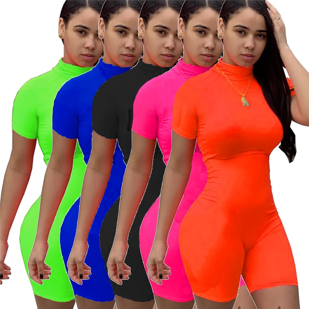 

2021 short jumpsuit women summer Gym Skinny Colorful One Piece Fitness Jumpsuits shorts Sleeve Bodysuits rompers fitted jumpsuit