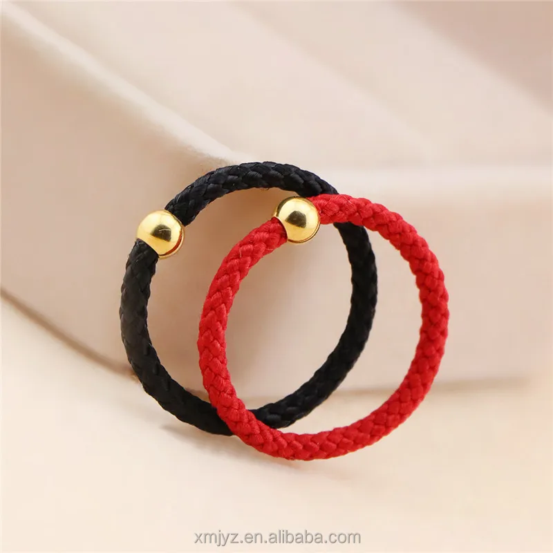 

18K Transfer Bead Ring Couples Braided Red Rope Small Gold Bead Plated Gold 999 Vietnam Sand Gold Ring Source
