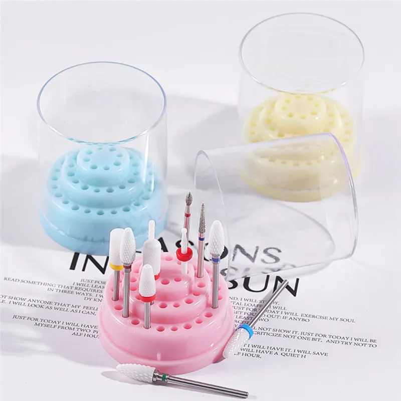 

48 Holes Nail Drill Bits Holder Stand Display Nail Drill Showing Shelf Organizer Container Mill Cutter Case Manicure Accessories, White