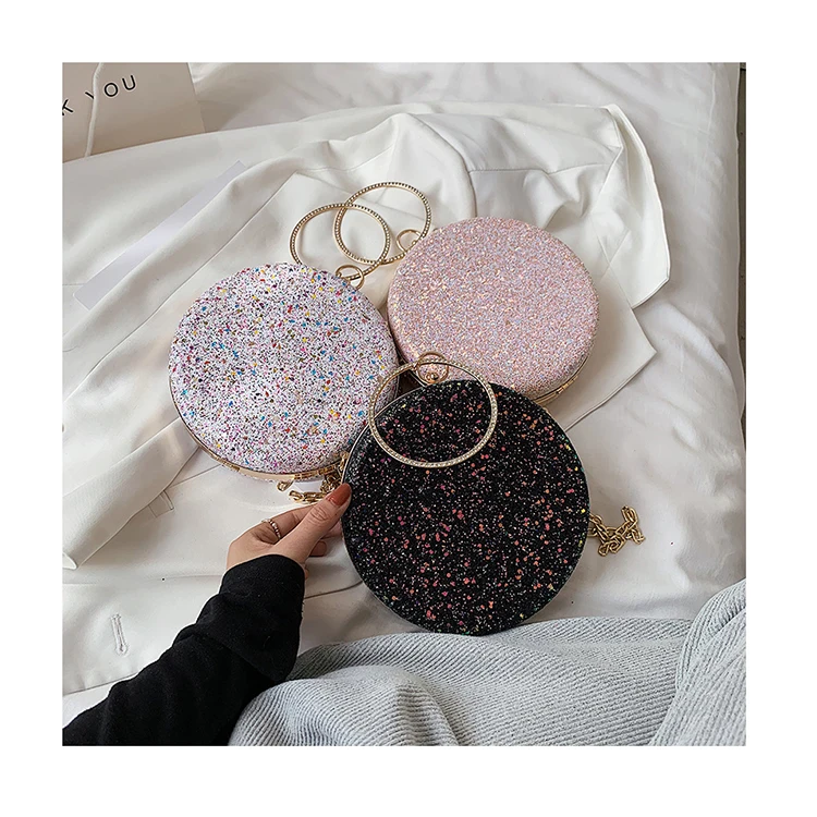 

Colorful Crystal Small Round Bags Women Banquet Clutch Lady Purses and Handbag Lady Sequins Wedding Chain Crossbody Bags Bolsas