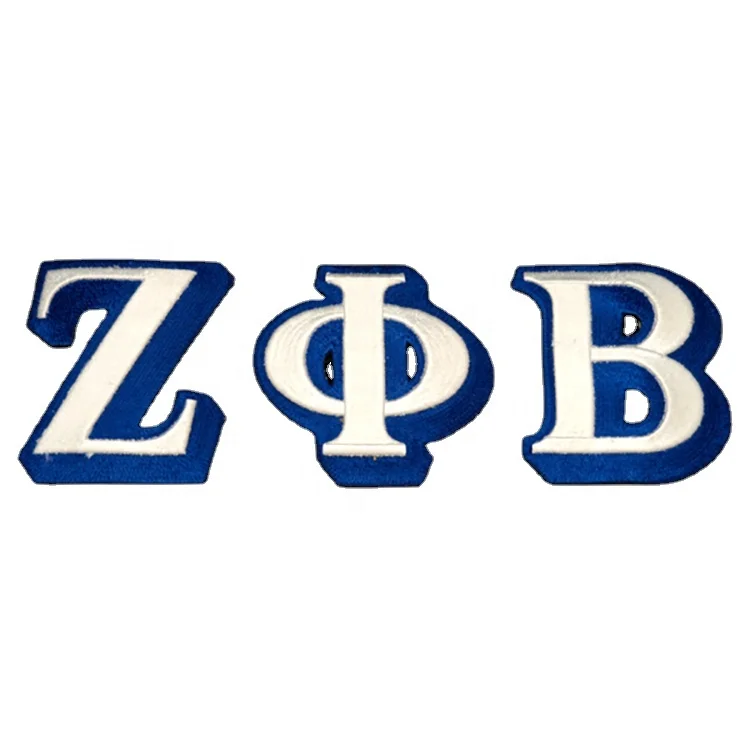 

Greek embroidered patch Zeta Phi Beta White Royal Individuel Letters Emblem Set