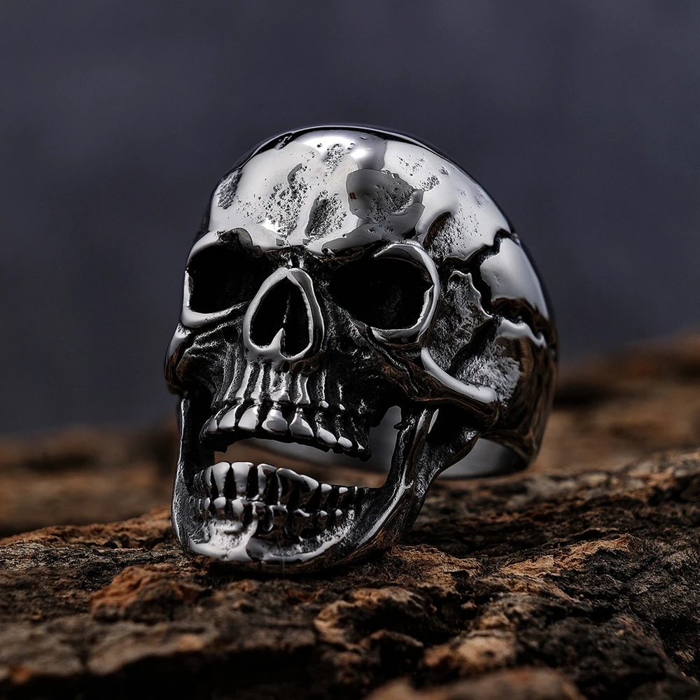 

Mens punk bikers skull ring stainless steel heavy gothic vampire skull hip hop rapper rings for men wholesale