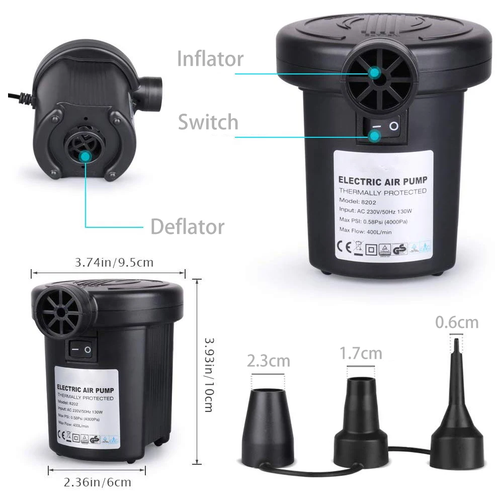 Ac 130w Inflatable Bed Tent Kayak Swim Pool Ring Air Filling Blower Portable Mini Electric