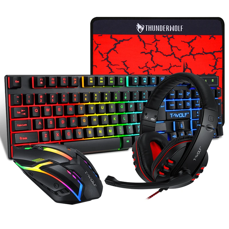 

4 in 1TF800 Gaming RGB mouse and keyboard set Computer Wired keyboard mouse headset combo with mouse pad