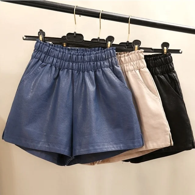 

Women High Quality High Waist Loose Wide Leg Faux Leather Casual PU Shorts