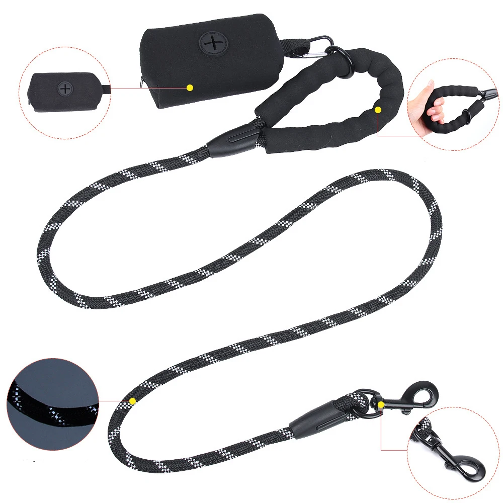 

New Pet Products Wholesale Accessories Running Training Portable Recycled Dog Leashes With Comfortable Padded Handle, Red blue black