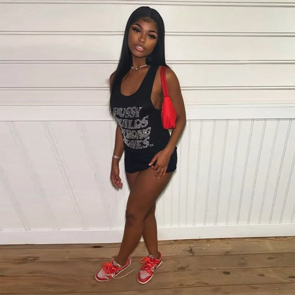 

Clothing supplier casual sleeveless letter rhinestone bodycon short ladies dresses