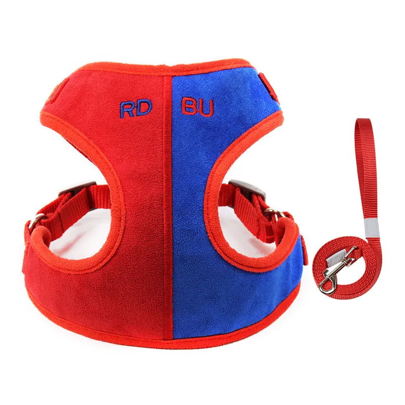 

breathable suede mix color pet harness leash with custom logo, Black/blue/red/grey