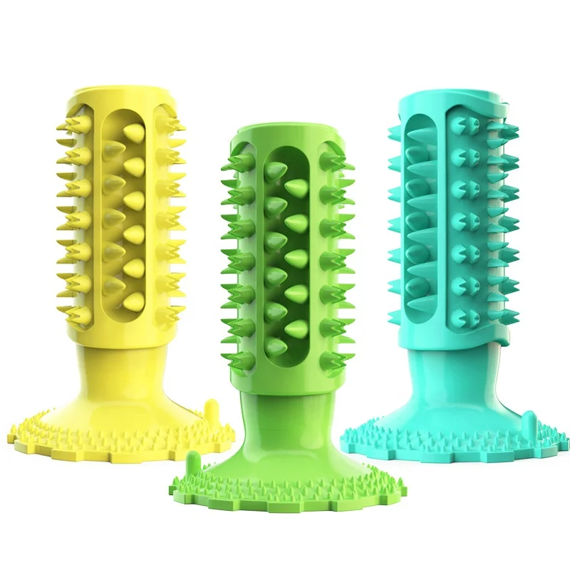 

Amazon Hot Sale Durable TPR Molar Rod Food Dispenser Dog Toothbrush Chew Toy Pet Toy, Green/lake blue/yellow