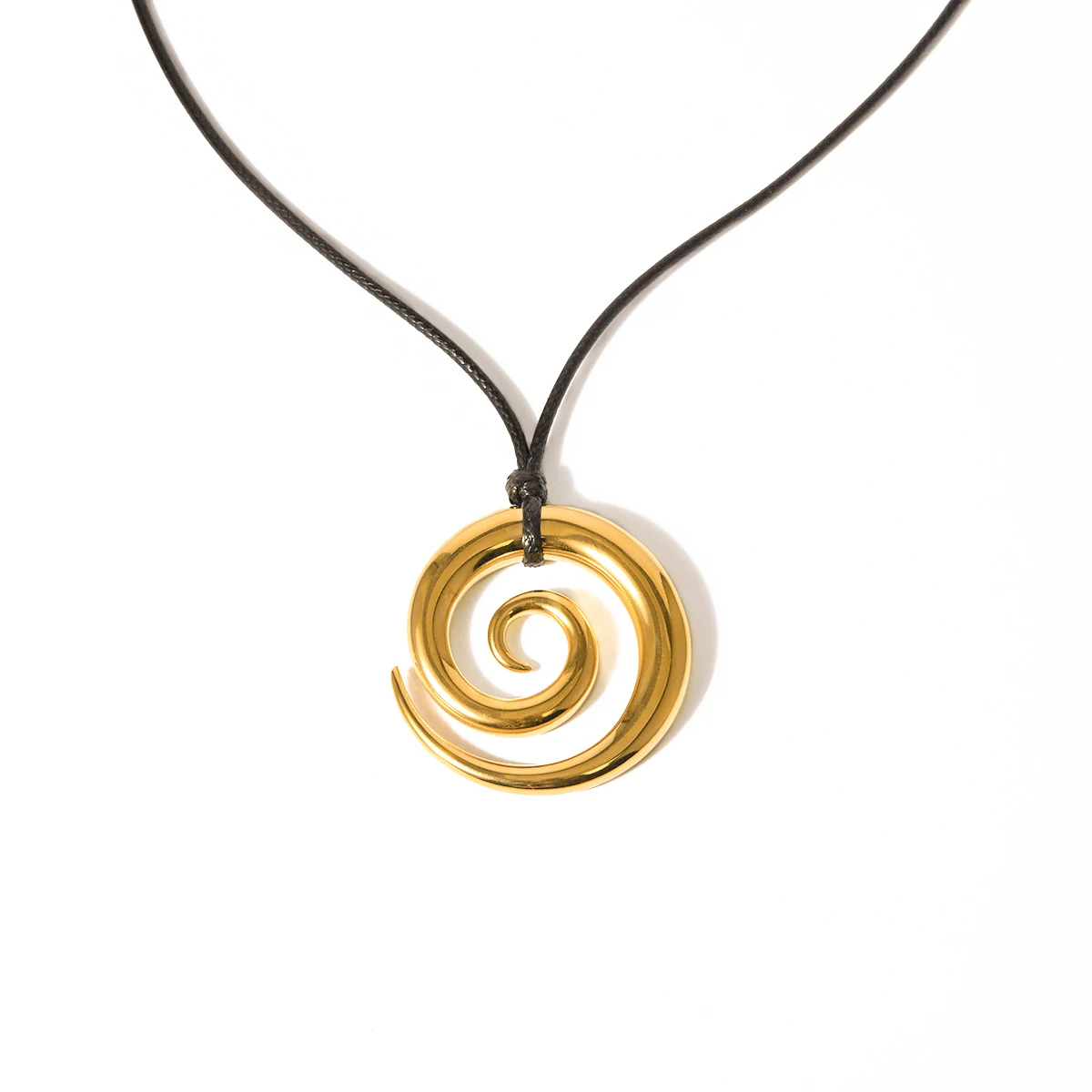 

J&D Handmade Gold Necklace For Women Jewelry Stainless Steel Waxed Cord Spiral Circle Pendant Necklaces