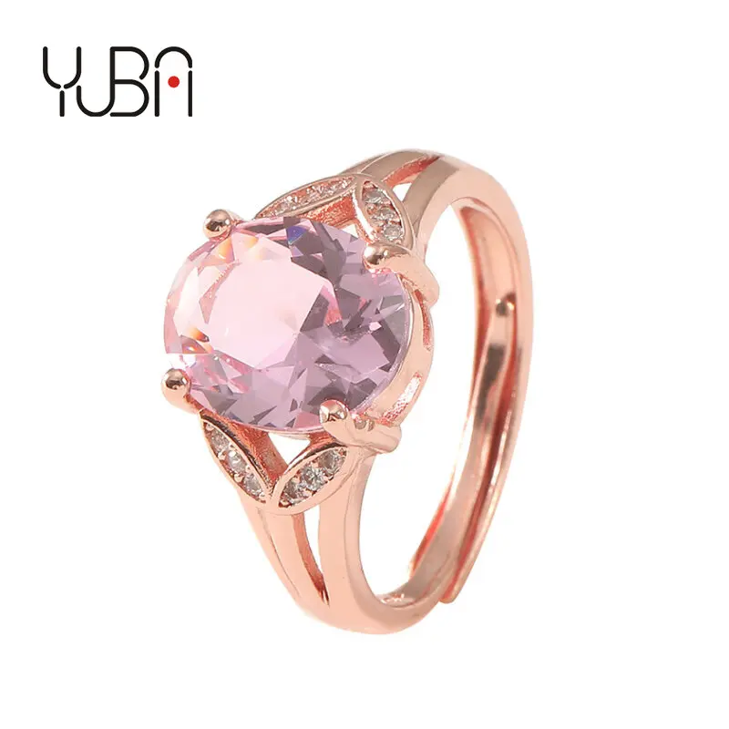 

Rectangular champagne superior quality Oval Powder dri gem Wedding Rose Gold Plated  Women's Brass ZIRCON Ring, Silver color