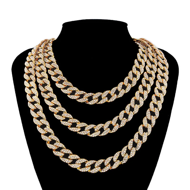 

Punk Hip Hop Cuban Link Chain Choker Necklace Iced Out Rapper Crystal Necklace Fashion Bling Rhinestone Jewelry Gift, Picture shows