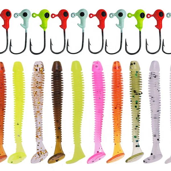 

TY Jig Wobblers Worm Soft Lures 48mm 0.7g Fishing Artificial Silicone Bait Attractive Lead Hooks Swimbait Swivel Bass Tackle, 10 different colors