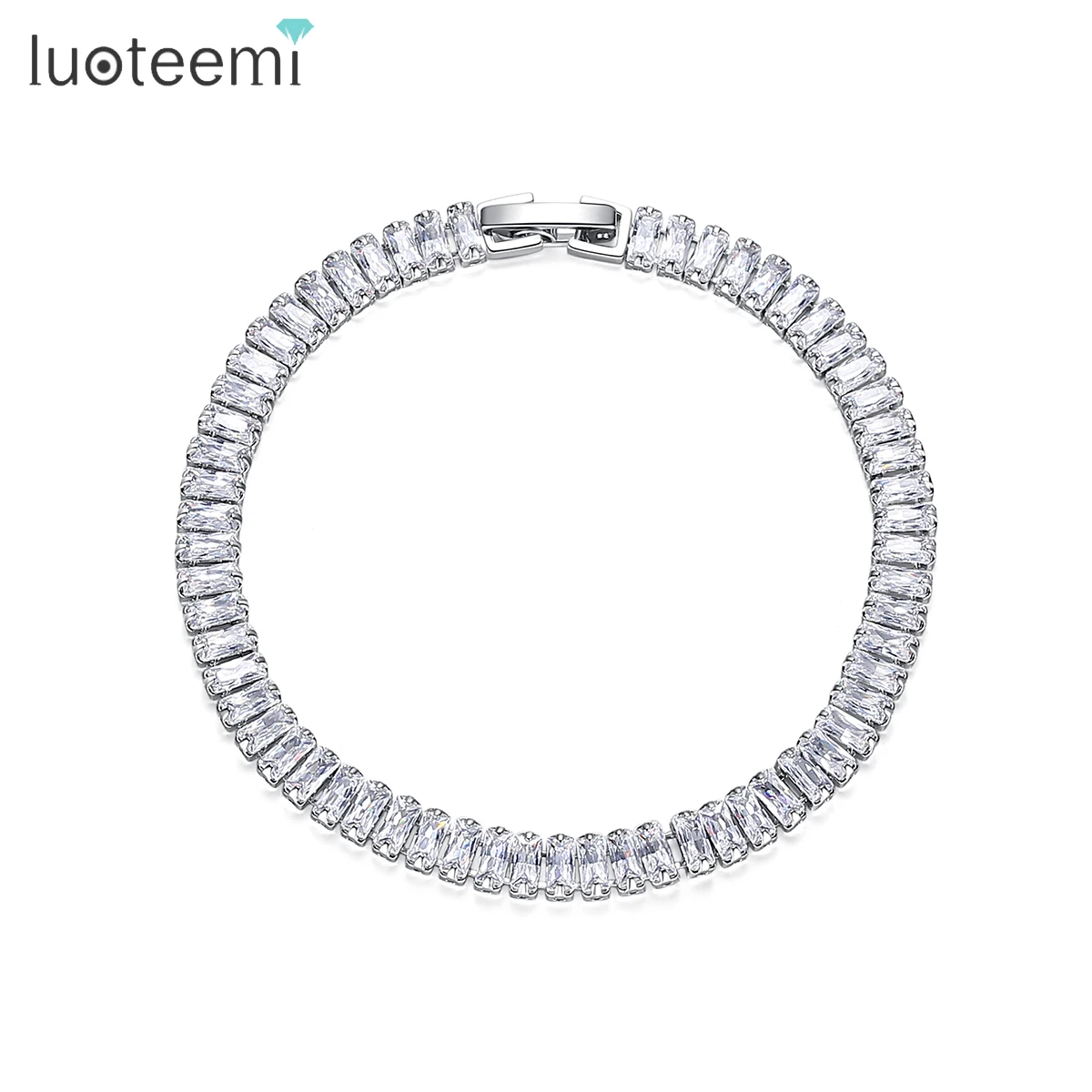 

LUOTEEMI Luxury Charm Trendy 2021 Lady Designer Bangle Woman Hip Hop Baguette Jewelry Blinged Bracelet