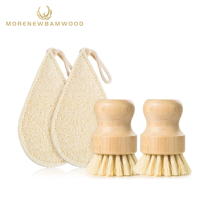 

Amazon hot sale bamboo Pot Dish Brush and Loofah Sponge, Eco-friendly Sisal pot brush.