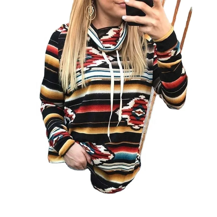 

Wholesale casual hot sale spring top long sleeve heaps collar printed lace sweaters pullover stylish loose for ladies, As picture