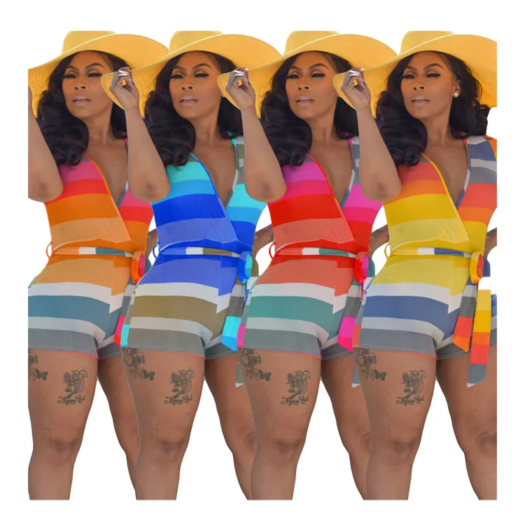

YY-5170Summer New Style Women'S Colorful Sexy V-Neck Jumpsuit With Waist