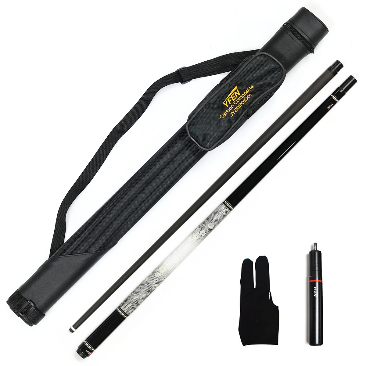 High End Yfen 58" Carbon Fiber Shaft 12.5mm 1/2 Billiard Pool Cue Kit With Cue Case Extension Glove